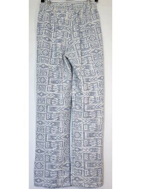 boohooMAN Mens Joggers Small Blue Aztec Jacquard Split Hem Straight Leg